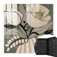 SCHLÜSSELBOX Schwarz 30x30 cm- Türöffnung nach rechts - Beige Blüten - Beige, Metall (30/30/5cm) - TULUP
