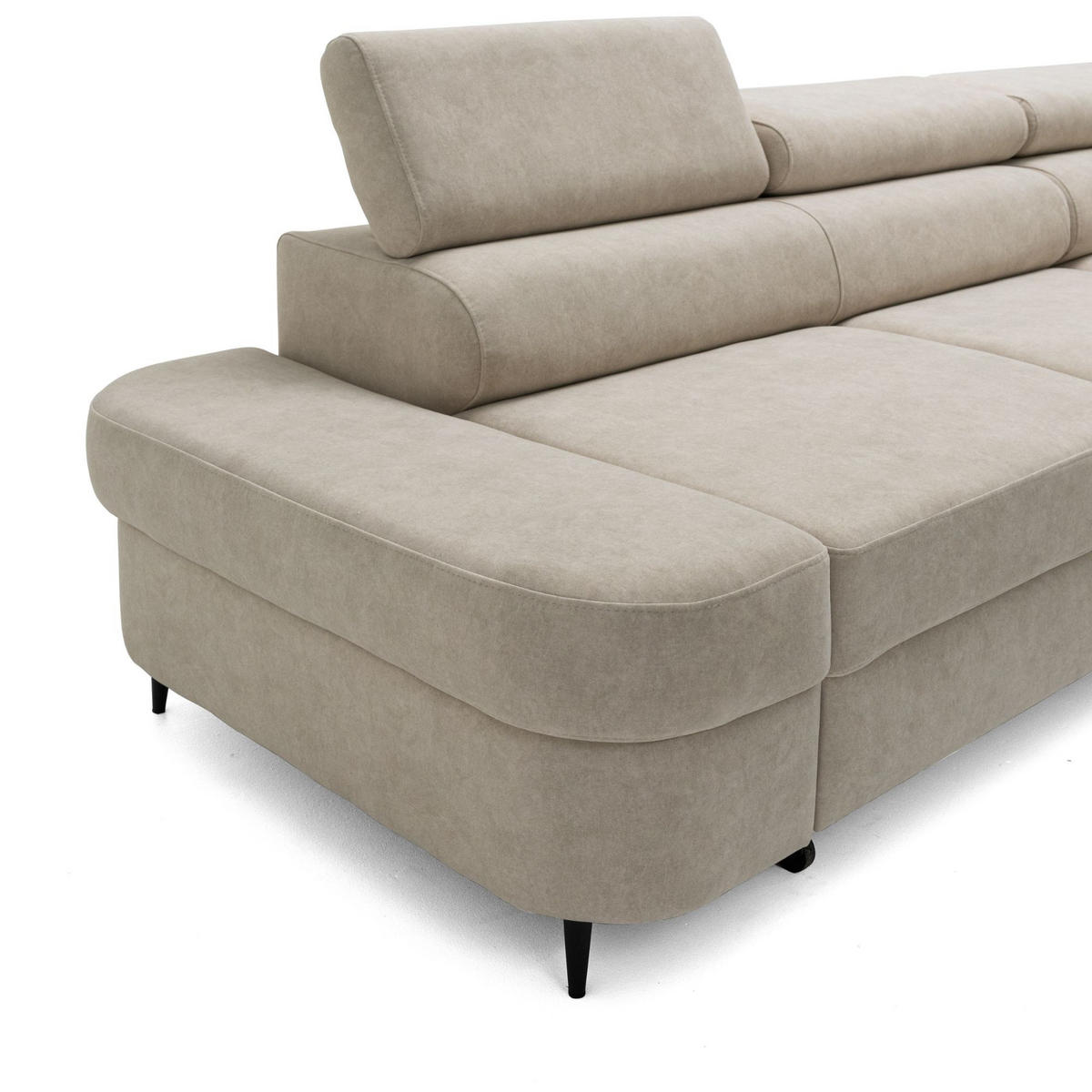 ECKSOFA PRIAM L Rechts mit Schlaffunktion 125x195 Velours Beige - Beige/Schwarz, Holz/Textil (203/275cm) - Muffo