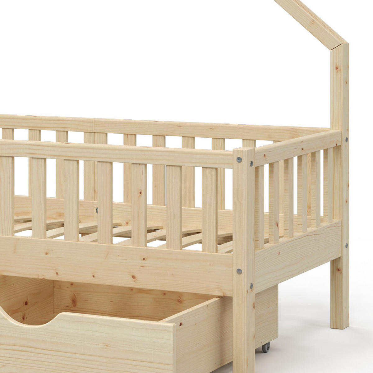 HAUSBETT Noemi Naturholz 80x160 cm mit 2 Schubladen - Naturfarben, Holz (80/160cm) - VitaliSpa