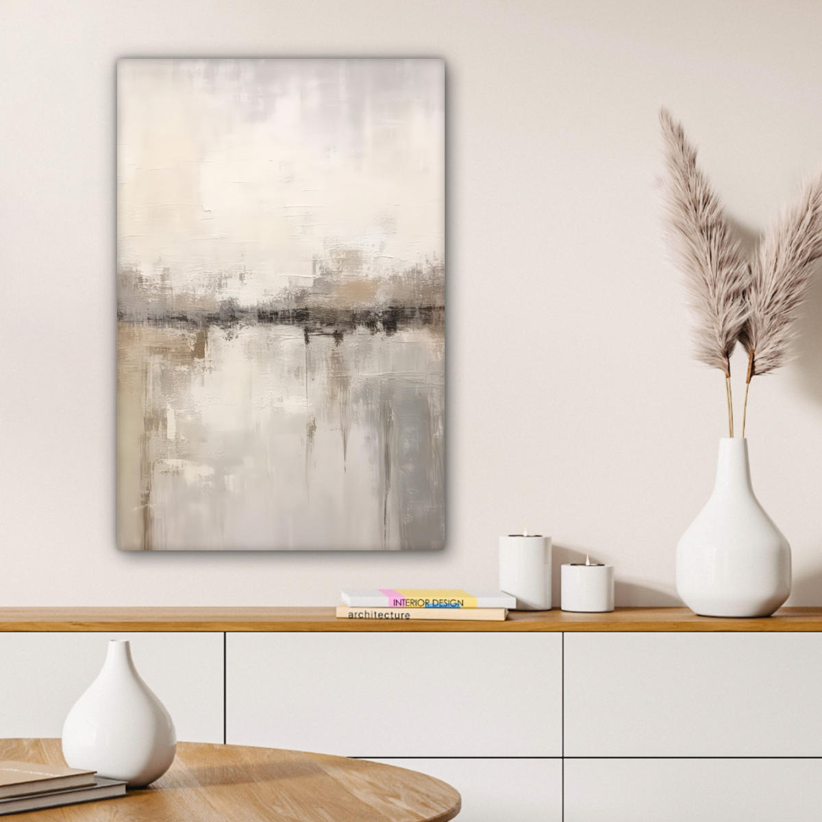 LEINWANDBILD Moderne Kunst - Abstrakt - Beige 60x90 cm - Beige, Textil (60/90cm) - MuchoWow