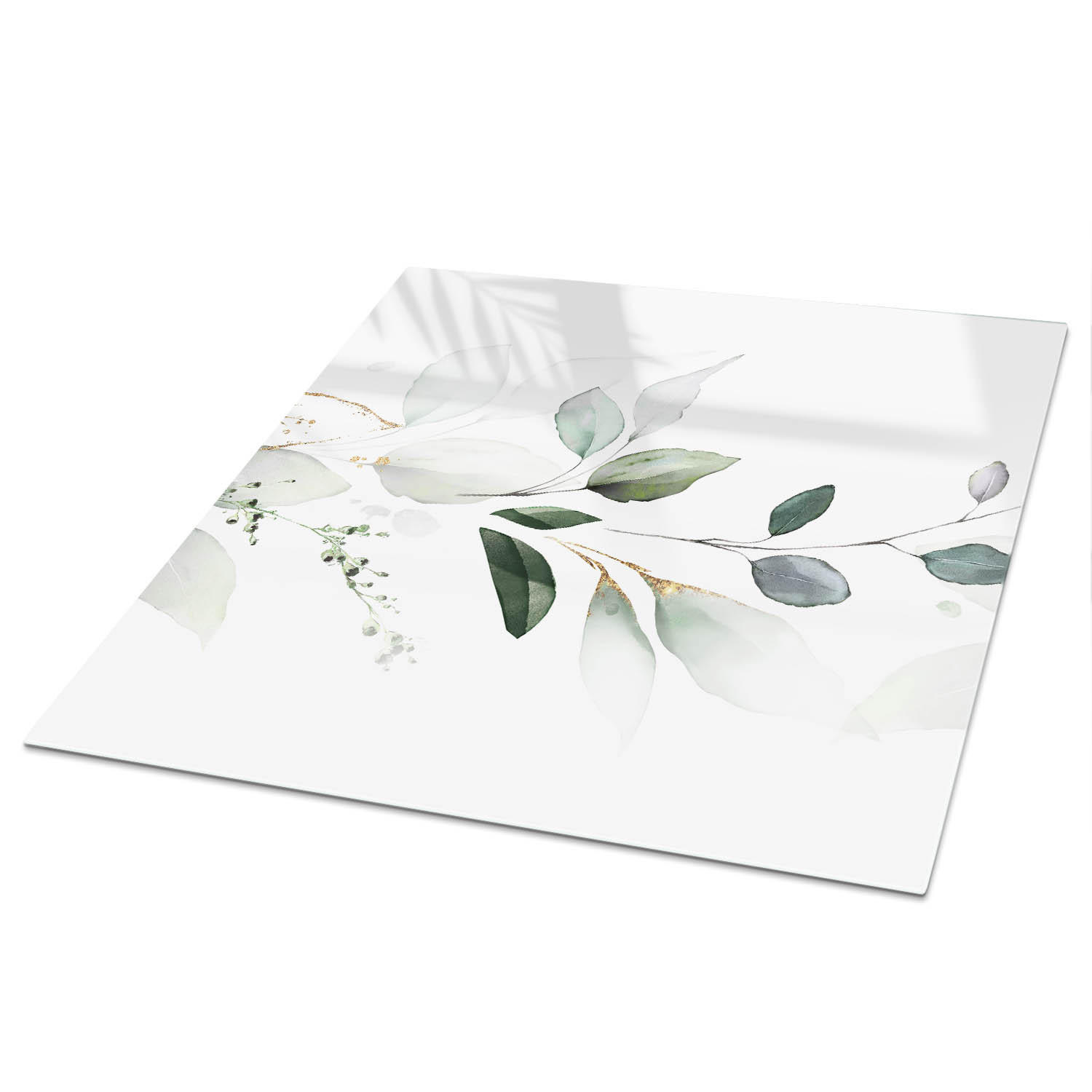 TISCHPLATTE 50x50 cm – Blätter der Eleganz - Weiß, Glas (0.4/50/50cm) - Wallfluent