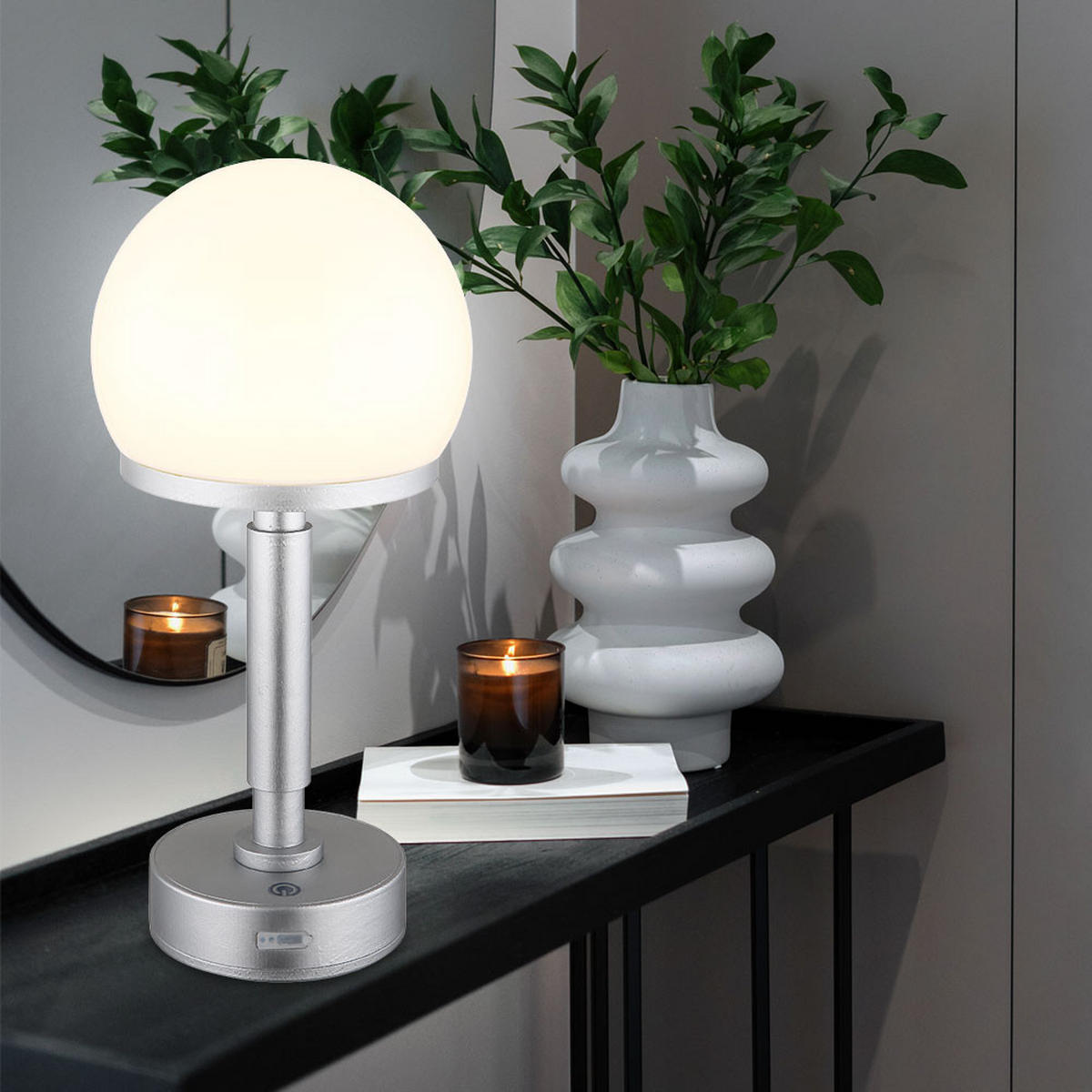 LED TISCHLEUCHTE Haku Silber Opal - Silberfarben, Kunststoff (14/14/29.5cm) - Globo Lighting