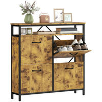 SCHUHSCHRANK mit 4 Klappen Schmal Schuhkipper mit Verstellbar Trennwand Braun - Schwarz/Braun, Holzwerkstoff/Metall (24/95/98cm) - HOMCOM