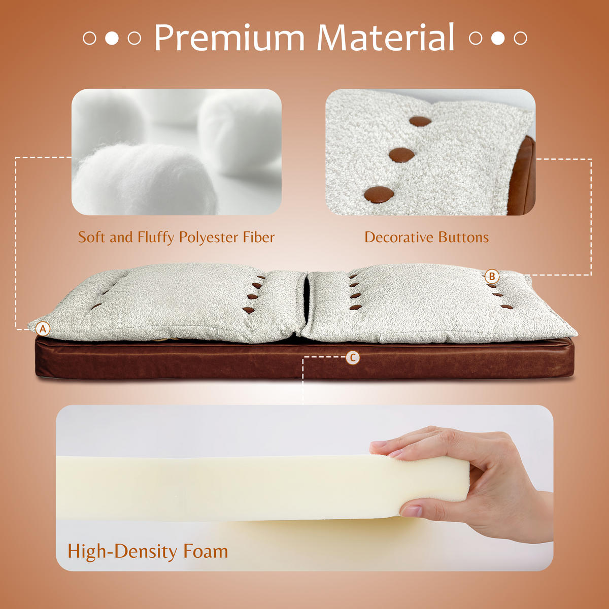 POLSTER-KOPFTEIL 140cm - Beige/Braun, Textil (140/48/16cm) - Vercart