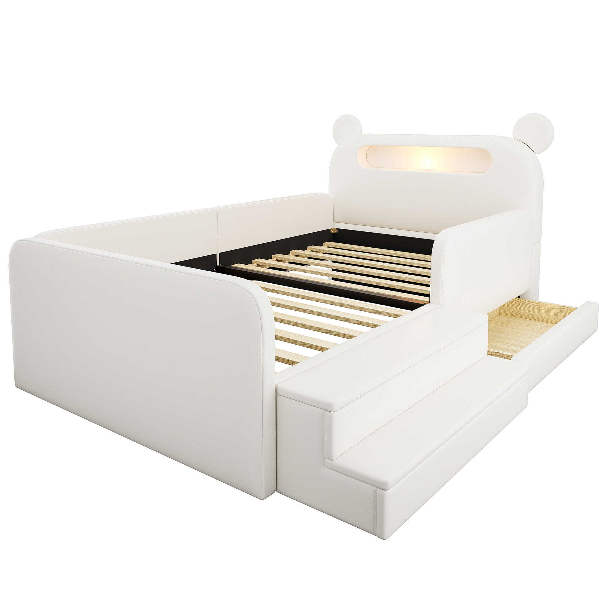 KINDERBETT 90/200 cm DE-32672 mit Bären-Kopfteil Weiß - Weiß, Holzwerkstoff (90/200cm) - ComfortXL
