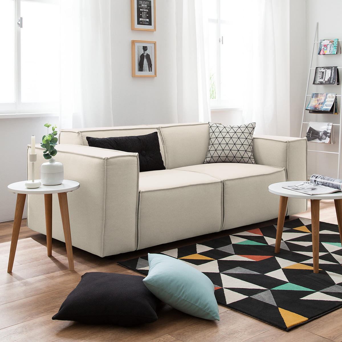 2-SITZER SOFA - Schwarz/Weiß, Textil (189/70/96cm) - home24