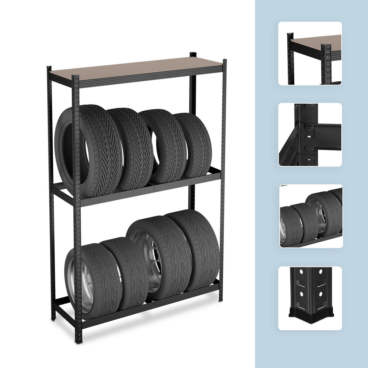 REIFENREGAL - Schwarz, Holzwerkstoff/Kunststoff (120/180/40cm) - Relaxdays