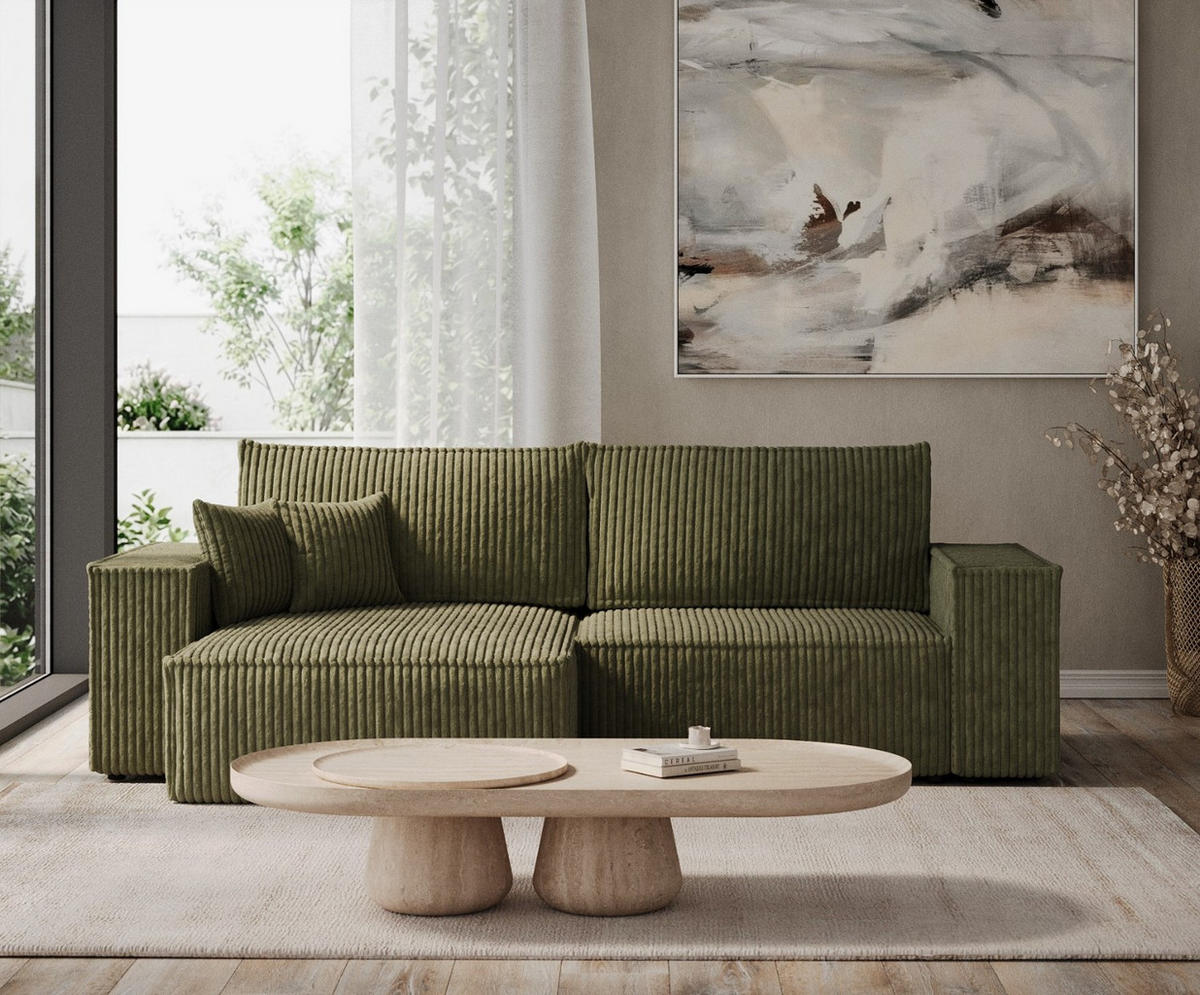 ROHOVÁ SEDAČKA CAVO, textil, Zelená - černá/zelená barva, dřevo/kompozitní dřevo (255/148cm) - AltaBeds