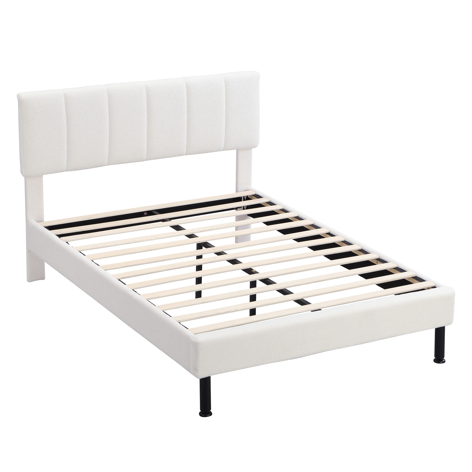 POLSTERBETT 140/190 cm DE-00138, in Beige, Lattenrost und Eisenfüßen - Beige, Holz (140/190cm) - ComfortXL