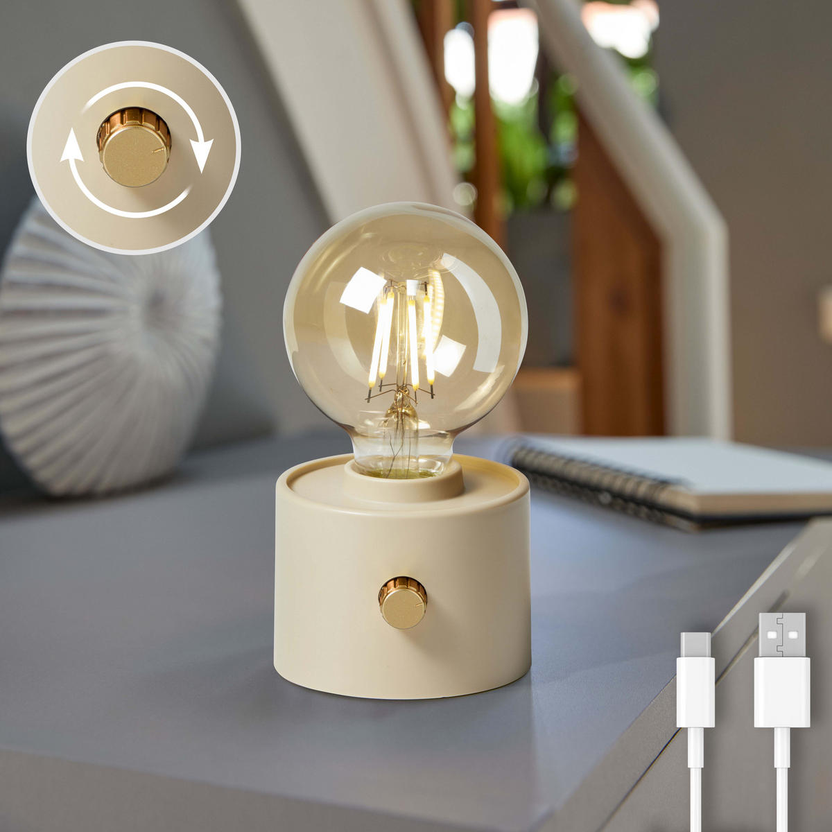 LED-TISCHLAMPE Vintage Edison dimmbar 10x9x16cm Beige - Beige, Kunststoff (10/8.7/16cm) - Northpoint