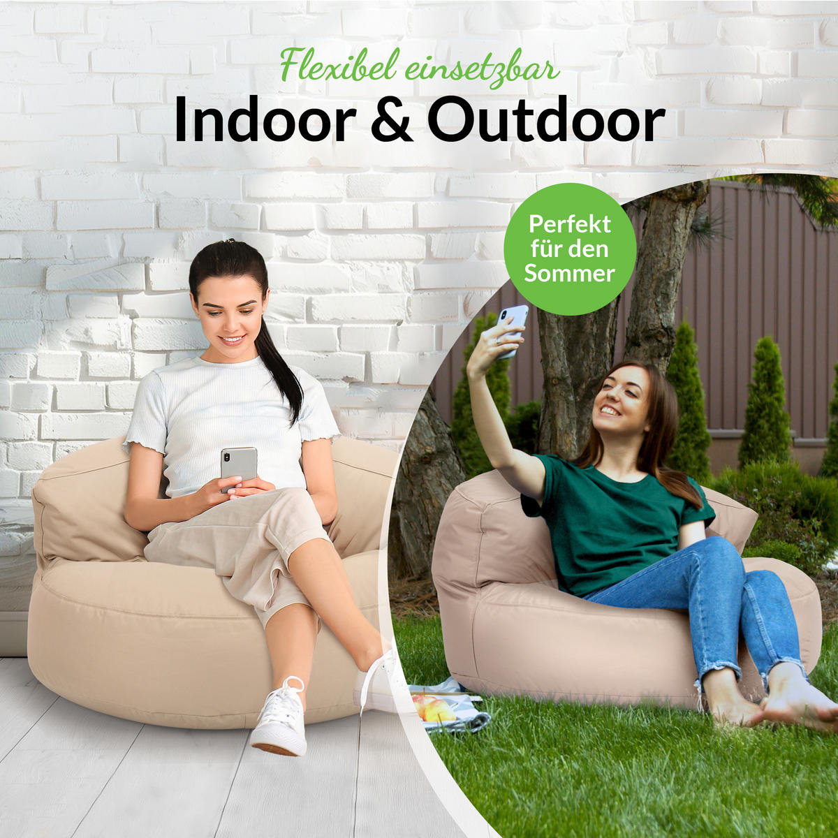 INDOOR OUTDOOR SITZSACK Lounge Sofa - Beige, Textil (90/50/50cm) - Green Bean