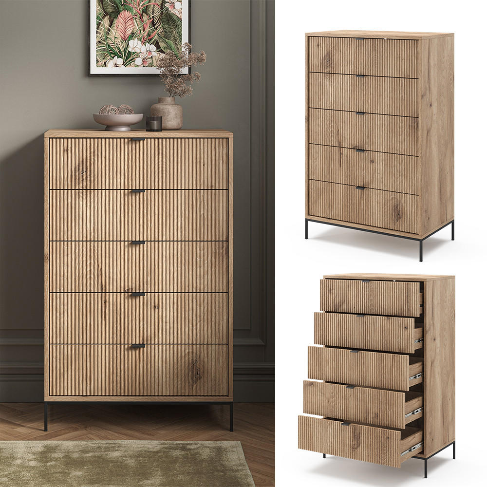 KOMMODE Eliza Viking Oak 76 x 120 cm mit 5 Schubladen - Eiche Wotan, Holzwerkstoff (76/120/42cm) - Vicco