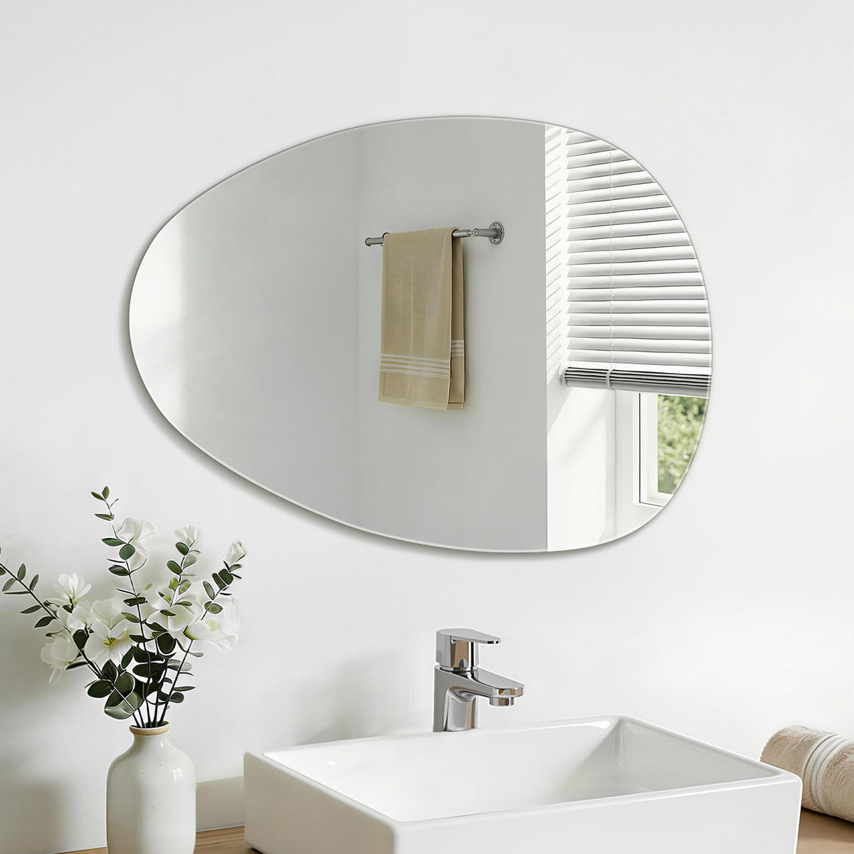 BADEZIMMERSPIEGEL 60/45 cm asymmetrisch ohne Rahmen - Transparent, Glas (45/60/1cm) - S'AFIELINA