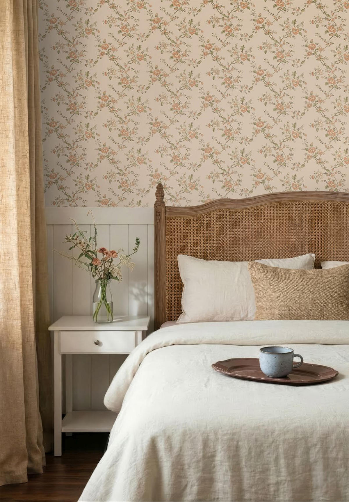 TAPETE Blumenmuster 50 x 900 cm - Beige, Papier (50/900cm) - ESTAhome