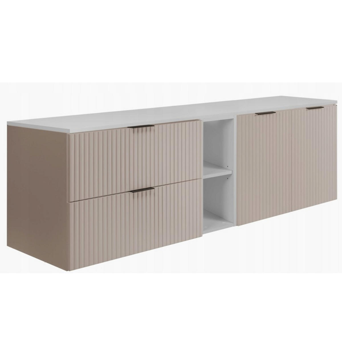 WASCHBECKUNTERSCHRANK FLOW mit Regal + Platte Eiche Craft 140/57/46 cm - Eichefarben, Holzwerkstoff (140/57/46cm) - Rodan