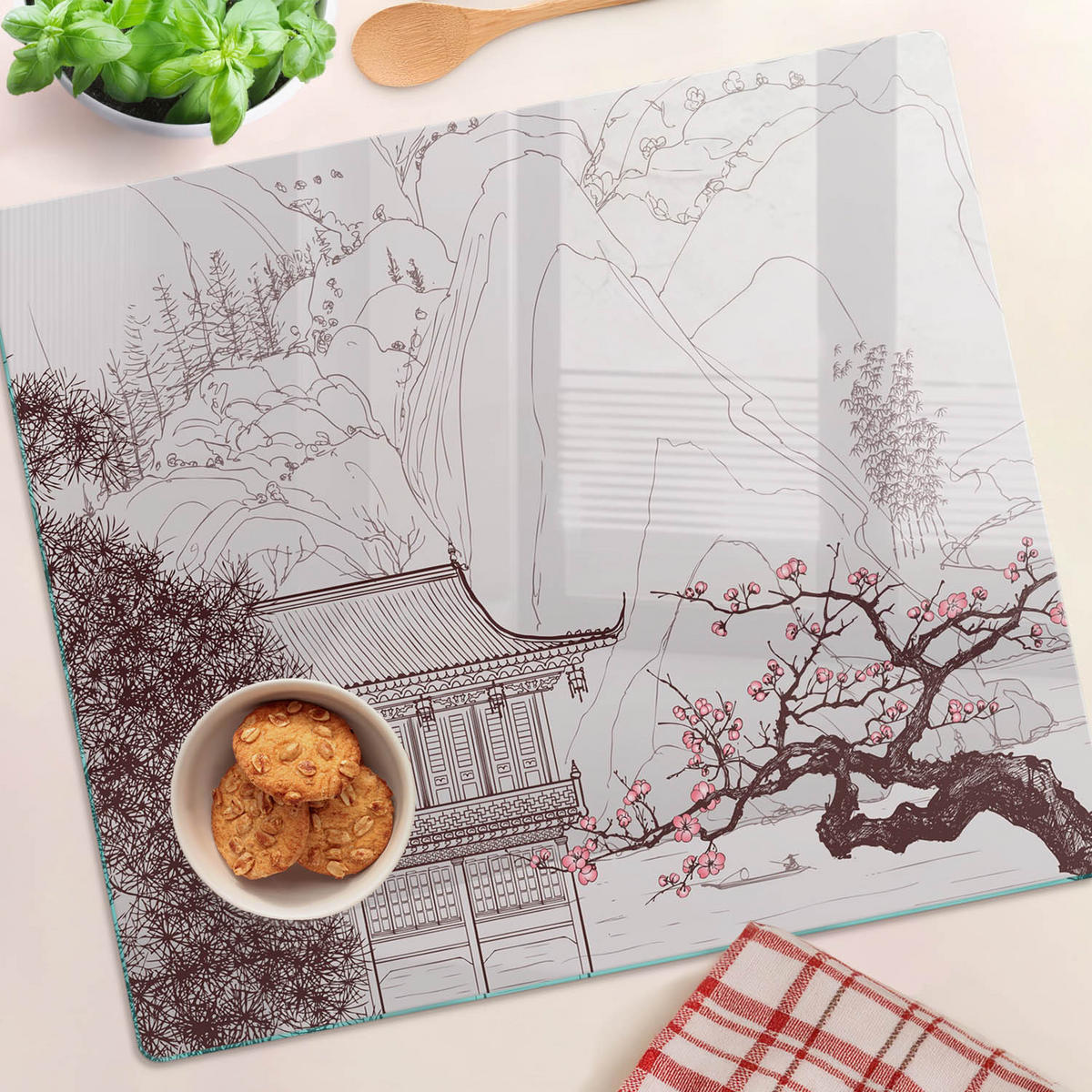GLASPLATTE 60x52 cm China Landschaft - Beige, Glas (60/0.4/52cm) - TULUP