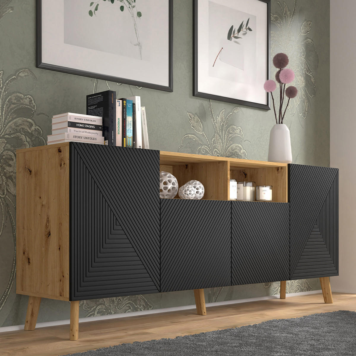 SIDEBOARD Nexa Holz und Schwarz - Schwarz, Holzwerkstoff (195/80/42cm) - Petits-meubles