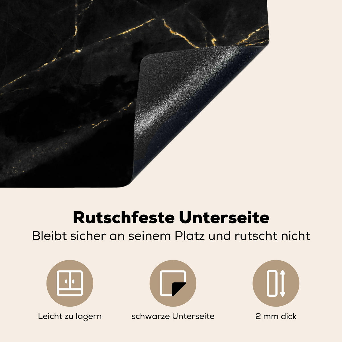 HERDABDECKPLATTE Marmor - Schwarz - Gold - Chic - Marmoroptik - Design Induktionsmatte 77x51 cm - Schwarz, Kunststoff (77/51/0.2cm) - MuchoWow