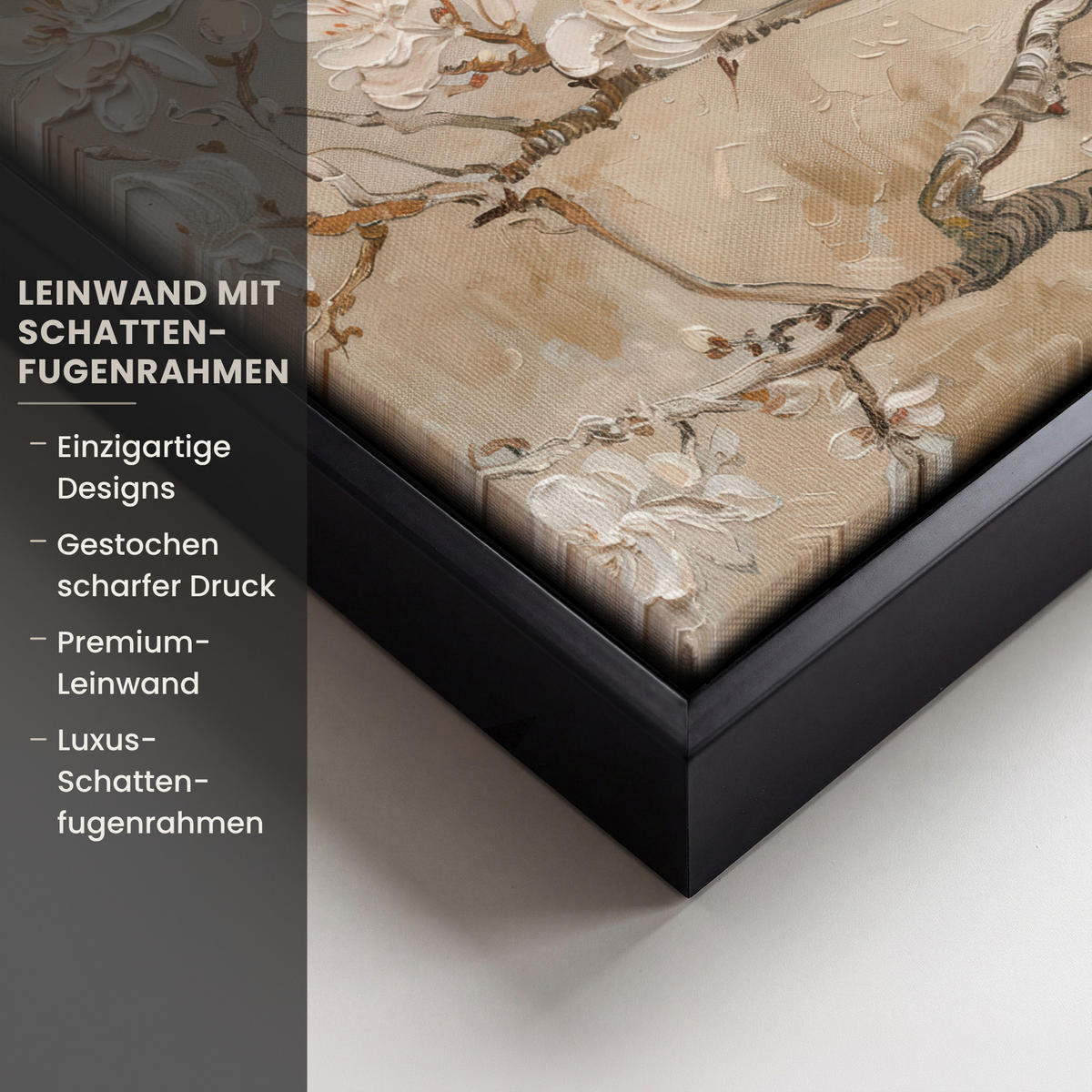 LEINWAND Bilder mit Rahmen - Blumen - Modern - Beige - Weiß - Blüte - 20x20 - Beige, Textil (20/20cm) - MuchoWow