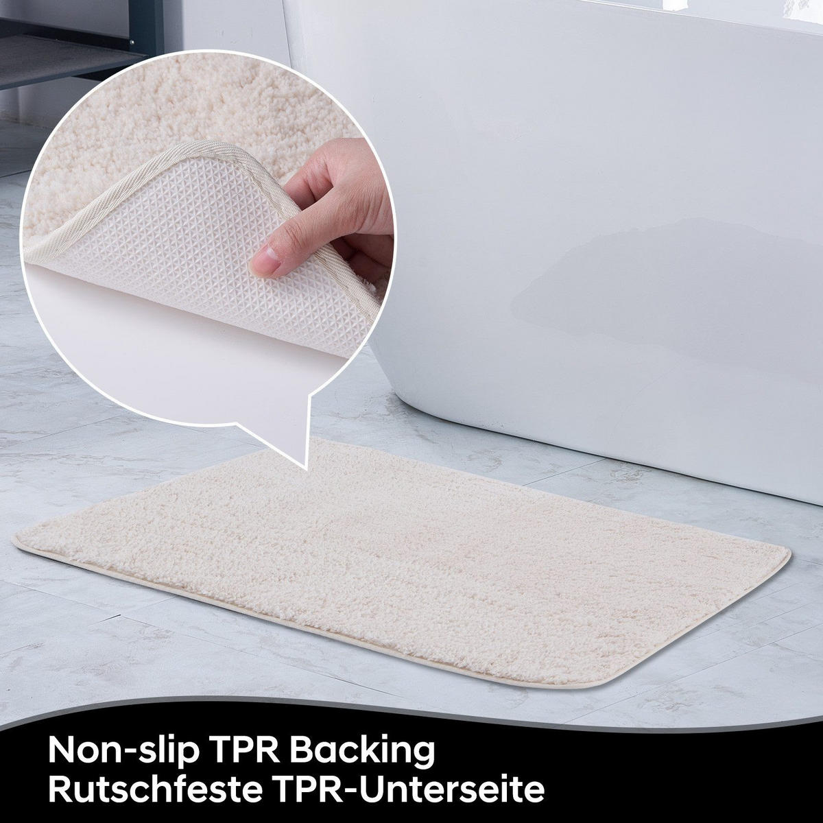 BADEMATTE rutschfest waschbar, weicher Badteppich, saugstark 50x80 cm Beige - Beige, Textil (50/80cm)
