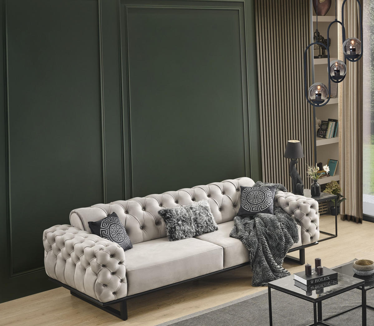 2 Sitzer SOFA Zen Samt Seidengrau - Hellgrau, Holz/Textil (190/80/100cm) - Villa Möbel
