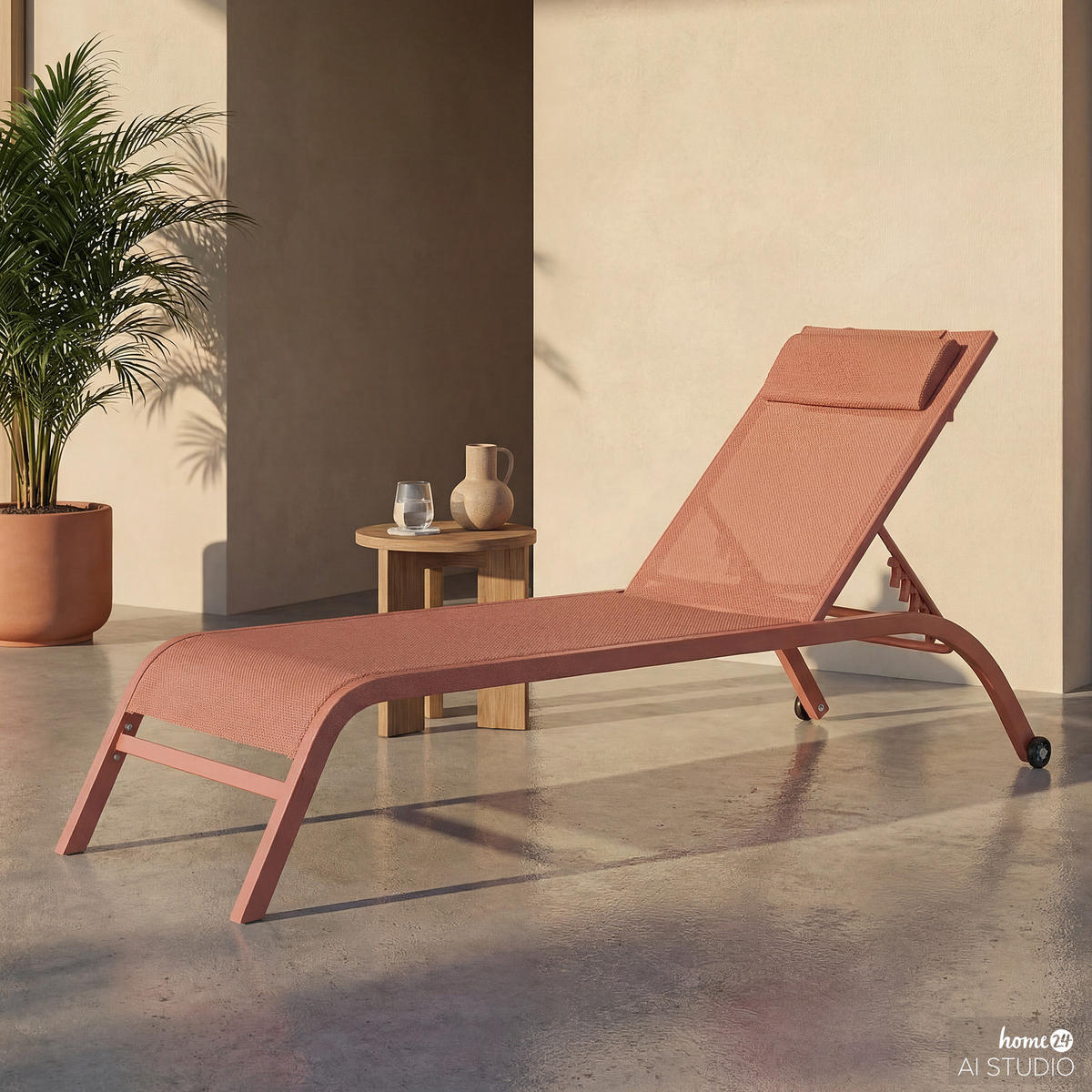 SONNENLIEGE - Polyrattan / Stahl - Terracotta, Textil/Metall (67/35/196cm) - home24