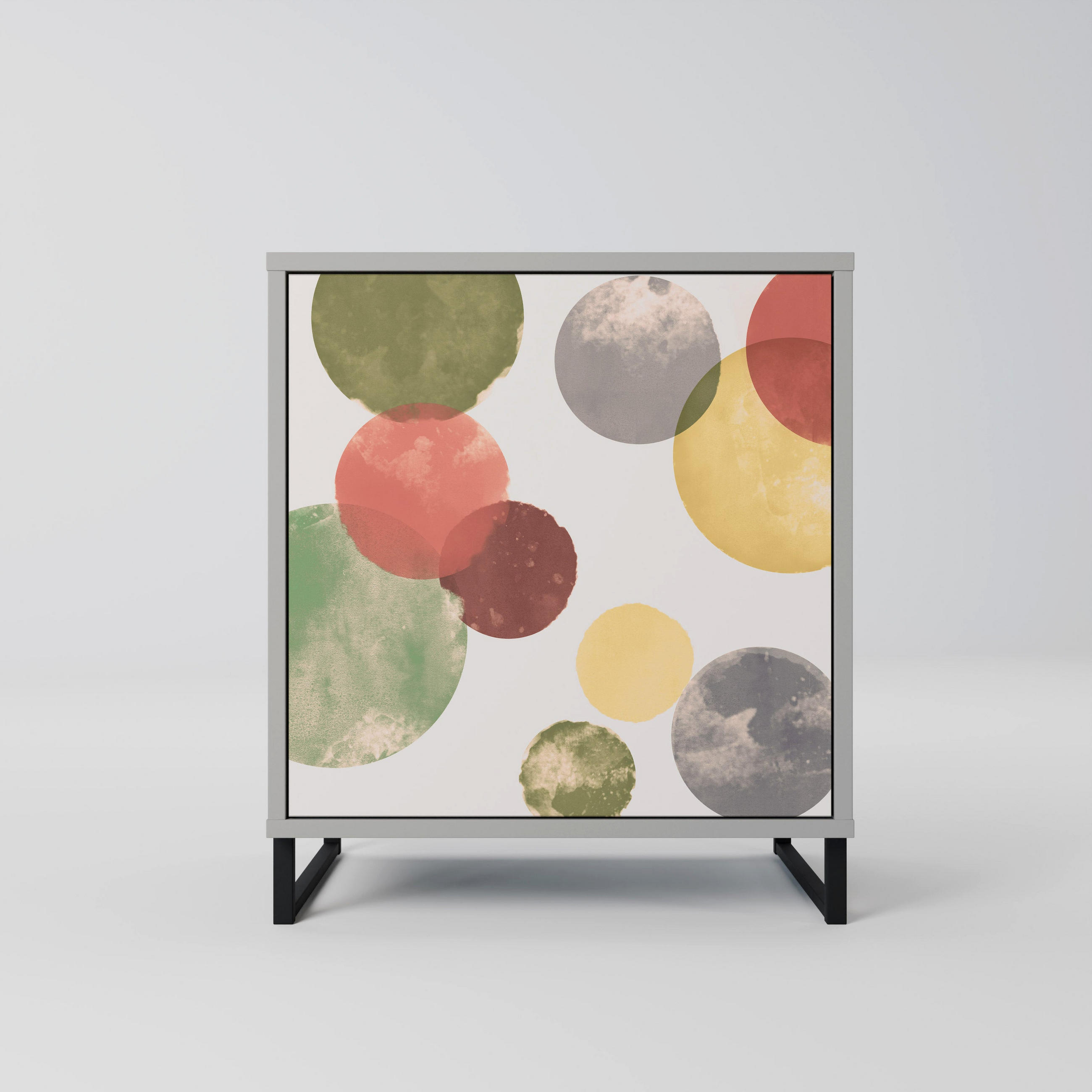 SIDEBOARD FLEETING HAPPINESS, Grau, 57,5x42x67,5 cm, Schwarze Metall-Rahmenfüße - Multicolor/Schwarz, Holzwerkstoff/Metall (57.5/67.5/42cm) - SpaceRebels