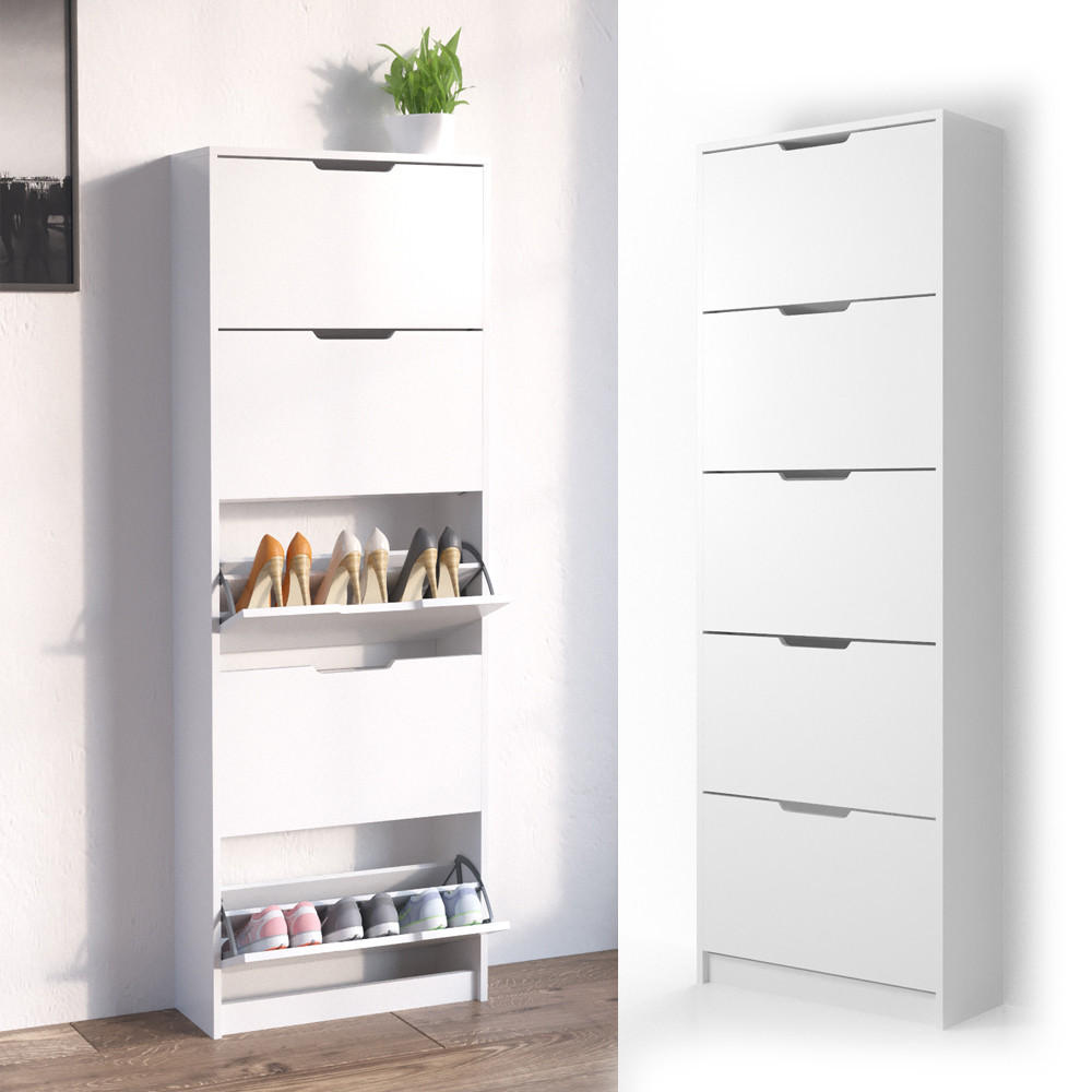 SCHUHKIPPER Luca Weiß 59 x 169 cm 5 Fächer - Weiß, Holzwerkstoff (22/169/59cm) - Vicco