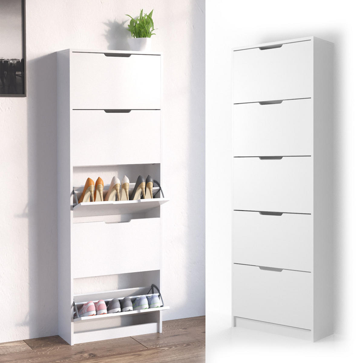 SCHUHKIPPER Luca Weiß 22 x 169 cm 5 Fächer - Weiß, Holzwerkstoff (59/169/22cm) - Vicco