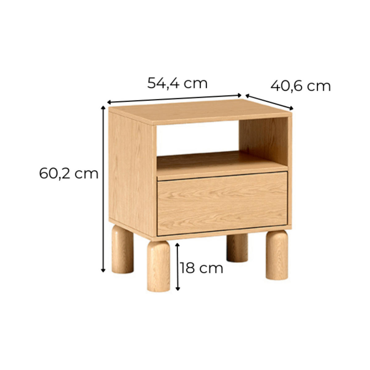 NACHTTISCH Sanden SN-10 54,4 x 60,2 x 40,6 cm Eiche Bookmatch - Eichefarben, Holz/Holzwerkstoff (54.4/60.2/40.6cm) - Koseto