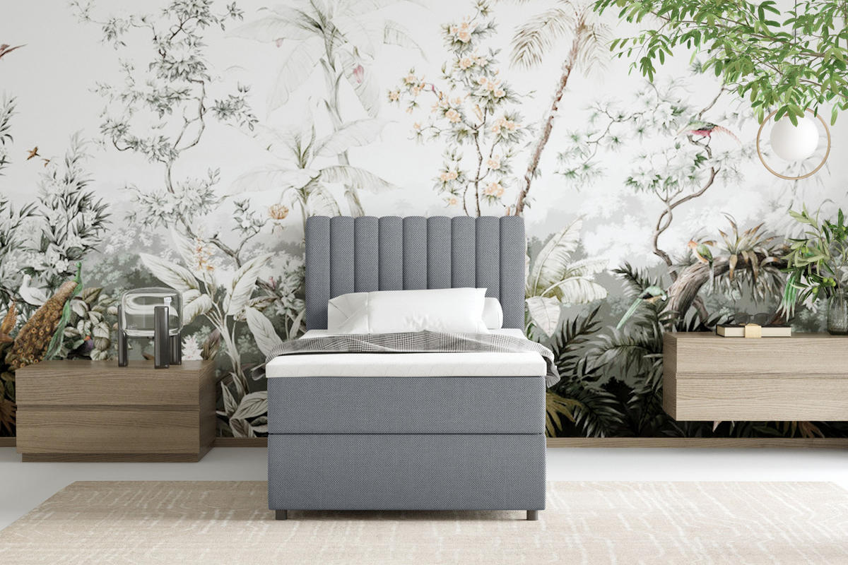 BOXBETT Everest 90 x 200 cm Einzelbett mit hochwertiger Bonell-Matratze und Topper - Dunkelgrau, Holz (90/200cm) - Panda Möbel