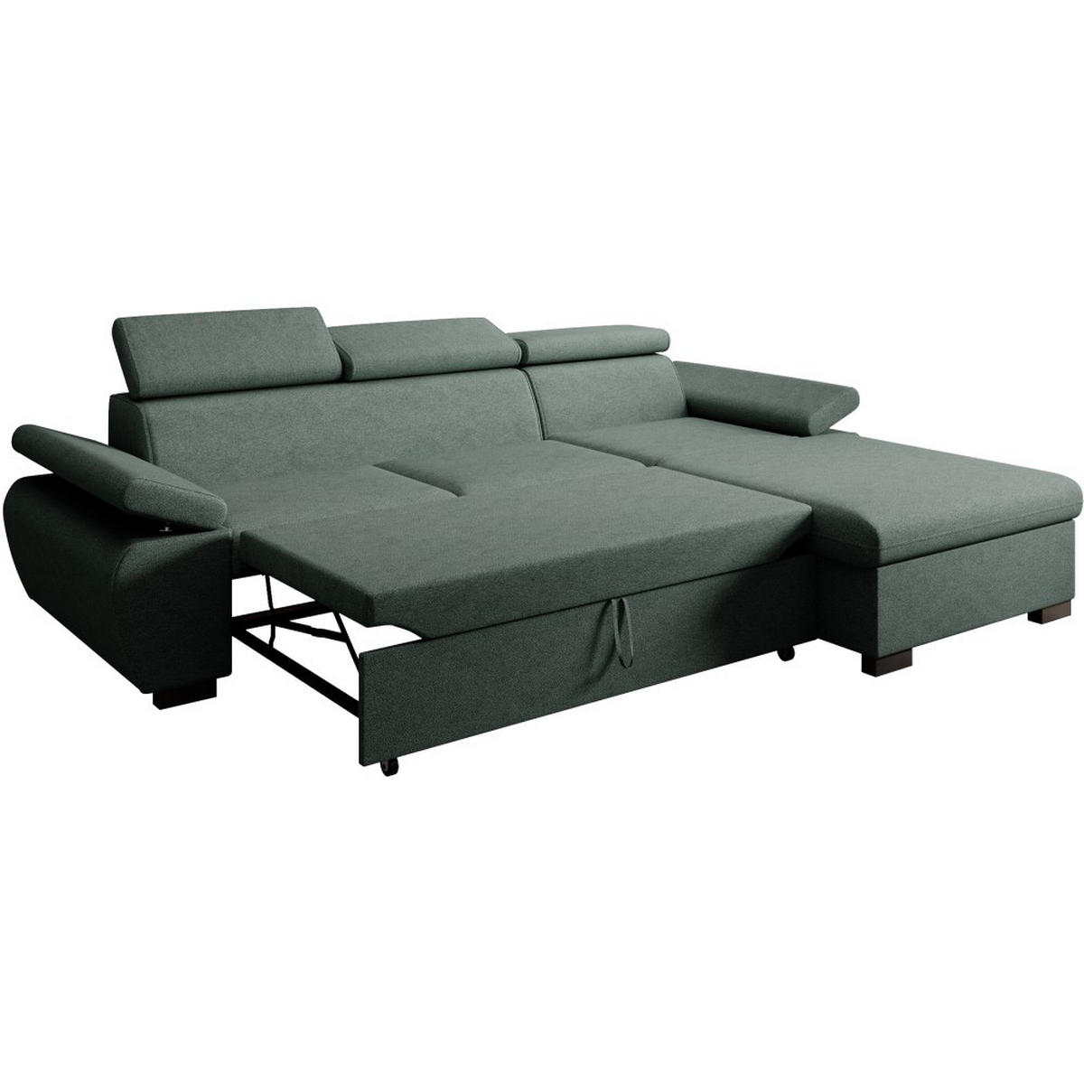 ECKSCHLAFSOFA Coco mit verstellbare Kopfstützen, dunkelgrün, rechts - Dunkelgrün, Textil (273/191cm) - Beautysofa