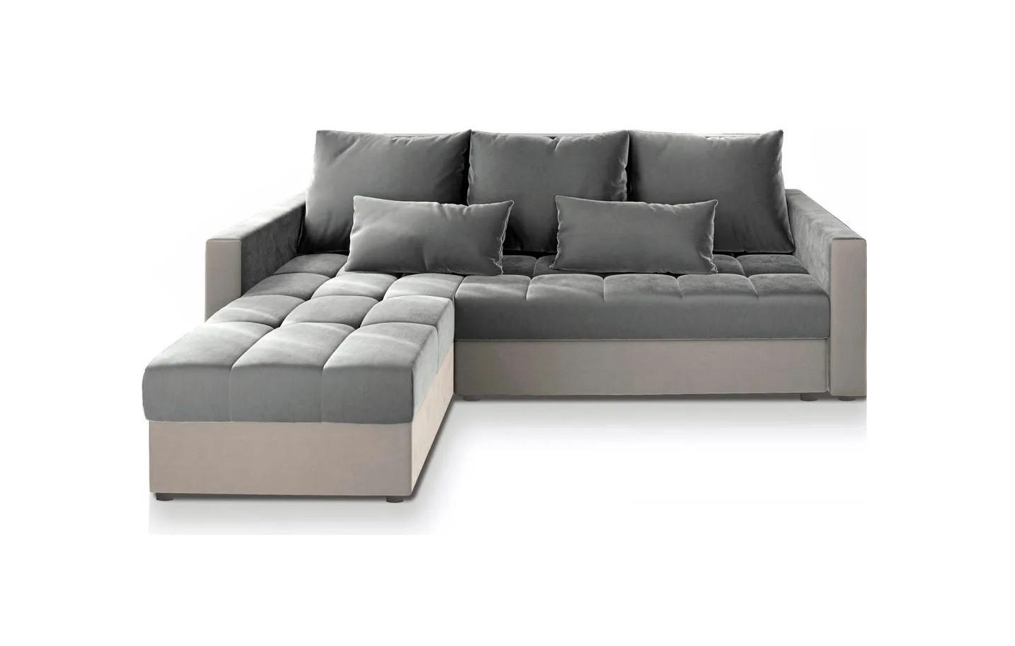 ECKSOFA KOS PIK Hellgrau Plüsch-Stoff mit Schlaffunktion - Beige/Hellgrau, Holz (220/140cm) - MASSENO