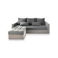 ECKSOFA KOS PIK Hellgrau Plüsch-Stoff mit Schlaffunktion - Beige/Hellgrau, Holz (220/140cm) - MASSENO