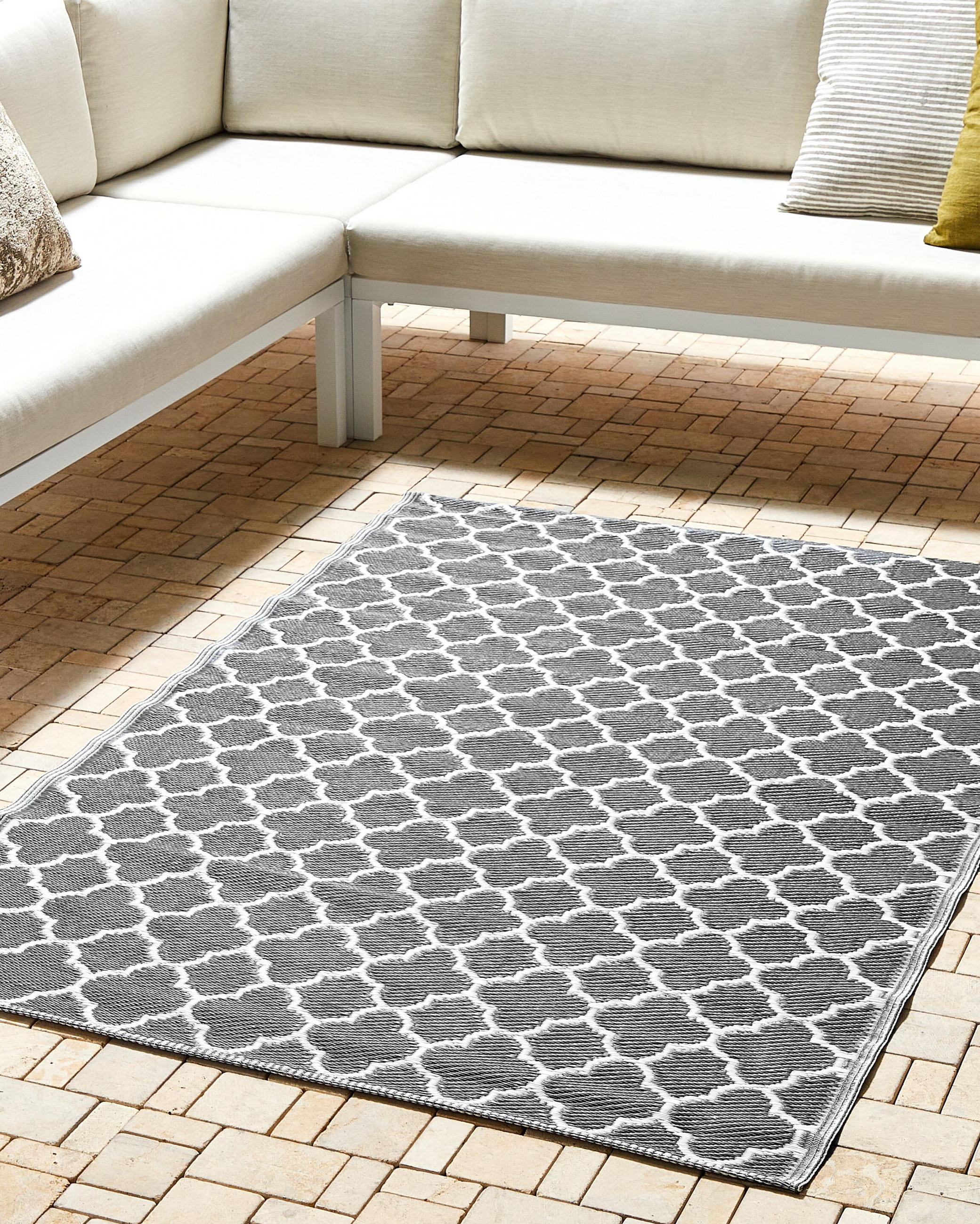 OUTDOORTEPPICH Surat 180/120 cm - Weiß/Grau, Kunststoff (180/120cm) - Beliani