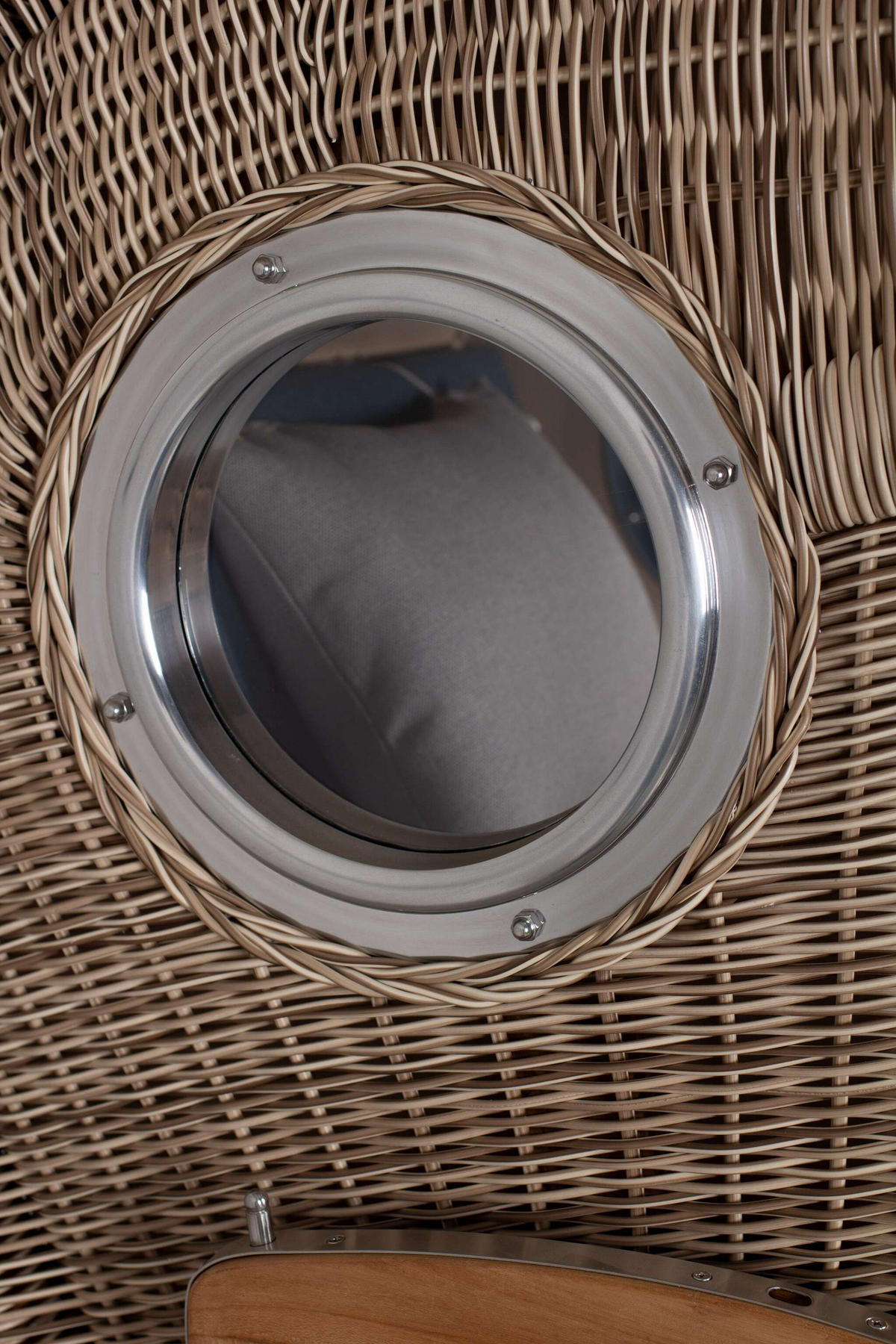 STRANDKORB Düne 1 Sitzer Teak PE Shell - Blau/Braun, Holz/Textil (96/165/80cm) - Mr. Deko