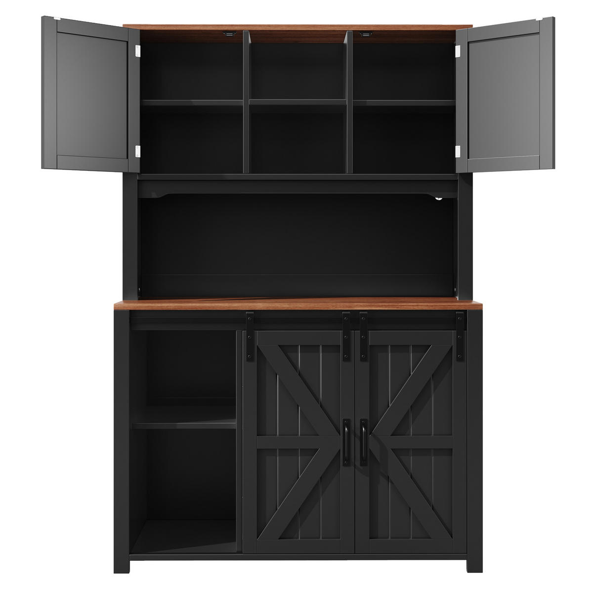 KÜCHENSIDEBOARD aus MDF, Spanplatte und Metall 115x40x174,7 cm Schwarz mit LED-Beleuchtung - Schwarz, Holzwerkstoff (115/174.7/40cm) - IVMEU