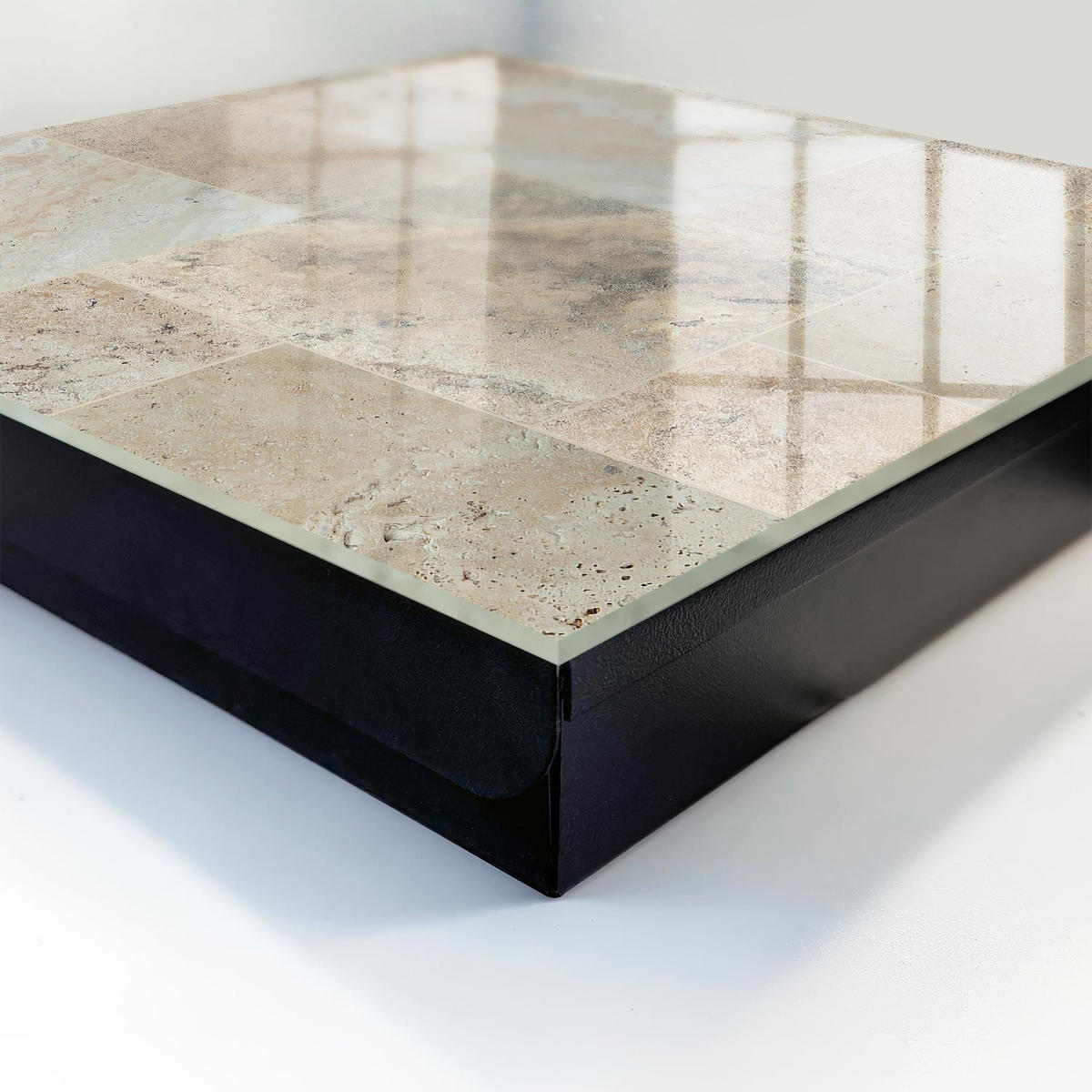 SCHLÜSSELBOX Schwarz 30x30 cm- Türöffnung nach rechts - Marmorfliesen - Beige, Metall (30/30/5cm) - TULUP