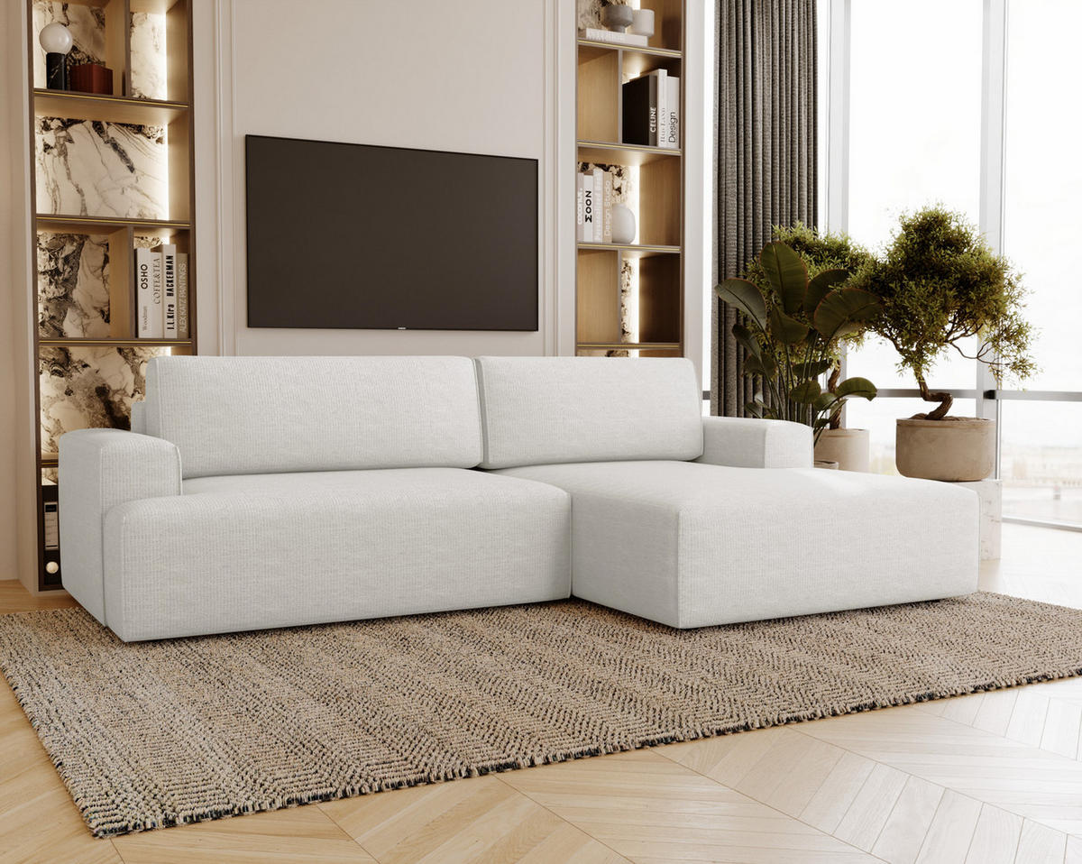 ECKSOFA L-Form 270 cm Boston mit Bettkasten, Schlaffunktion, Rechts, Creme - Creme, Holz (270/165cm) - Emporius