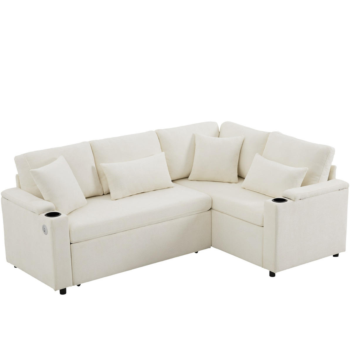 ECKSOFA 206,5/141/86 cm Beige aus Chenille mit Schlaffunktion - Beige, Textil (141/206.5cm) - OKWISH