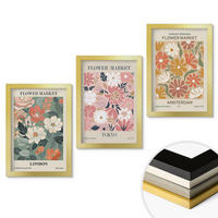WANDBILDER 3er Set - 20x30 cm Goldrahmen - Blumenmuster London Tokio Amsterdam - Goldfarben, Kunststoff (20/30cm) - ArtPrintCave