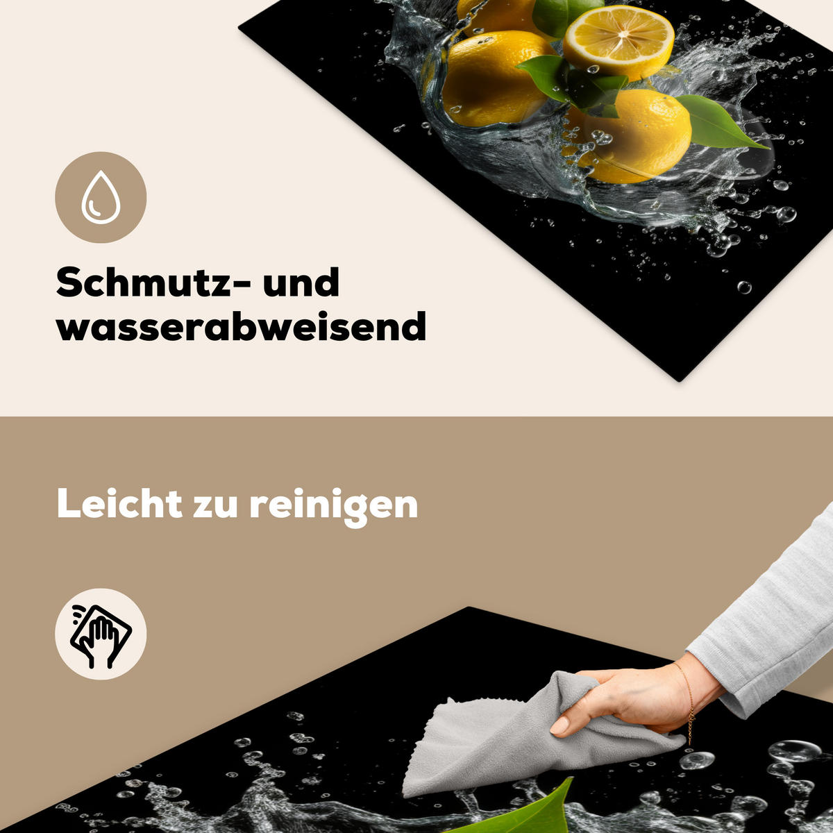 HERDABDECKPLATTE Zitrone - Obst - Gelb - Schwarz Induktionsmatte 83x51 cm - Gelb, Kunststoff (83/51.5/0.2cm) - MuchoWow