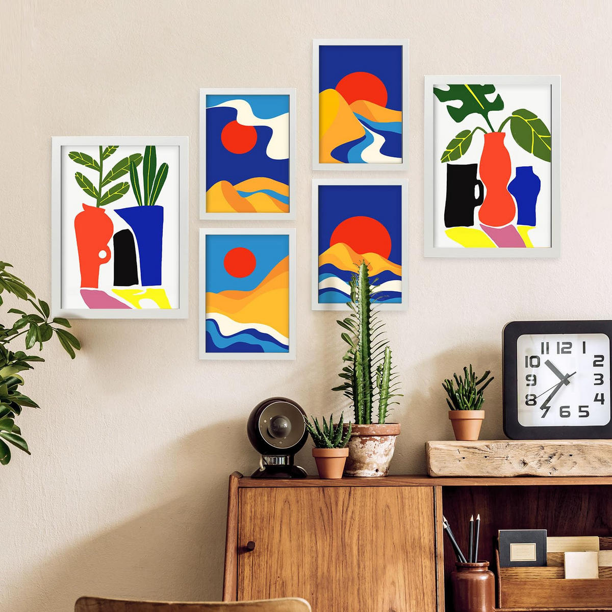 POSTER Set Mit 6 Sanfte abstrakte Landschaften Größe A3 & A4 Weißer Rahmen - Weiß, Papier (29.7/1cm) - Nacnic