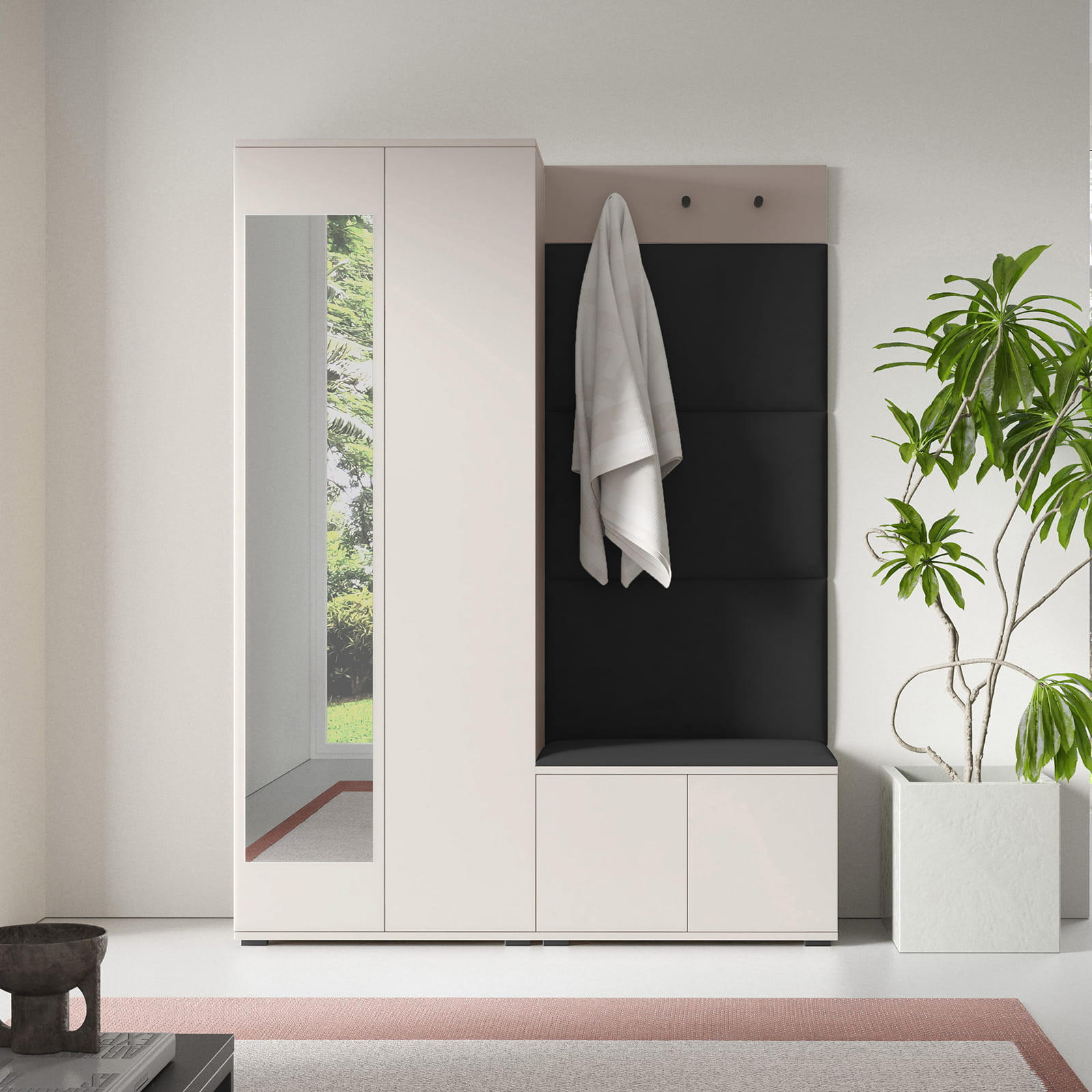 GARDEROBE Napoli 3 Kleiderschrank mit Polsterpaneelen Schwarz - Beige/Schwarz, Holzwerkstoff (140/189/40cm) - Jerpax