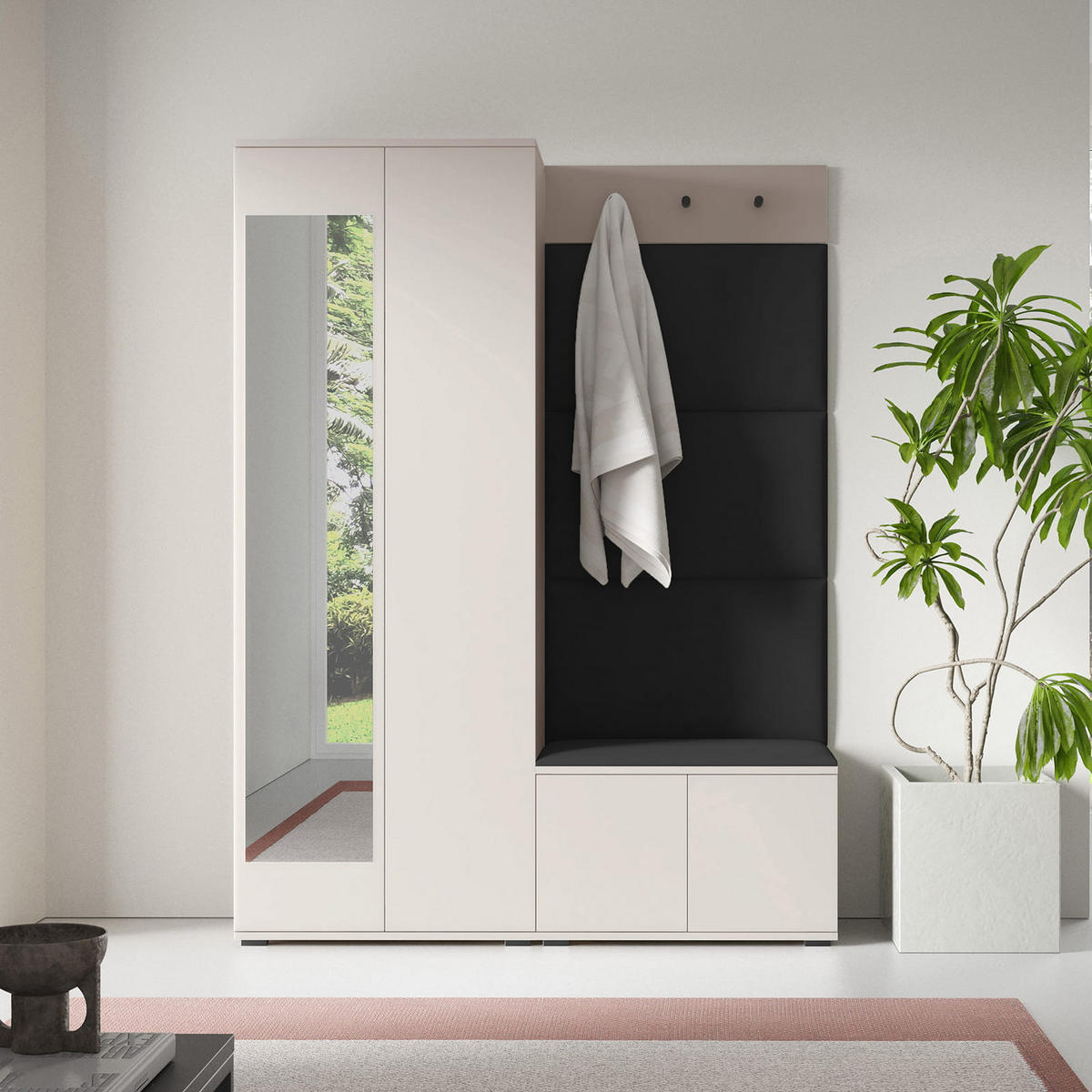GARDEROBE Napoli 3 Kleiderschrank mit Polsterpaneelen Schwarz - Beige/Schwarz, Holzwerkstoff (140/189/40cm) - Jerpax