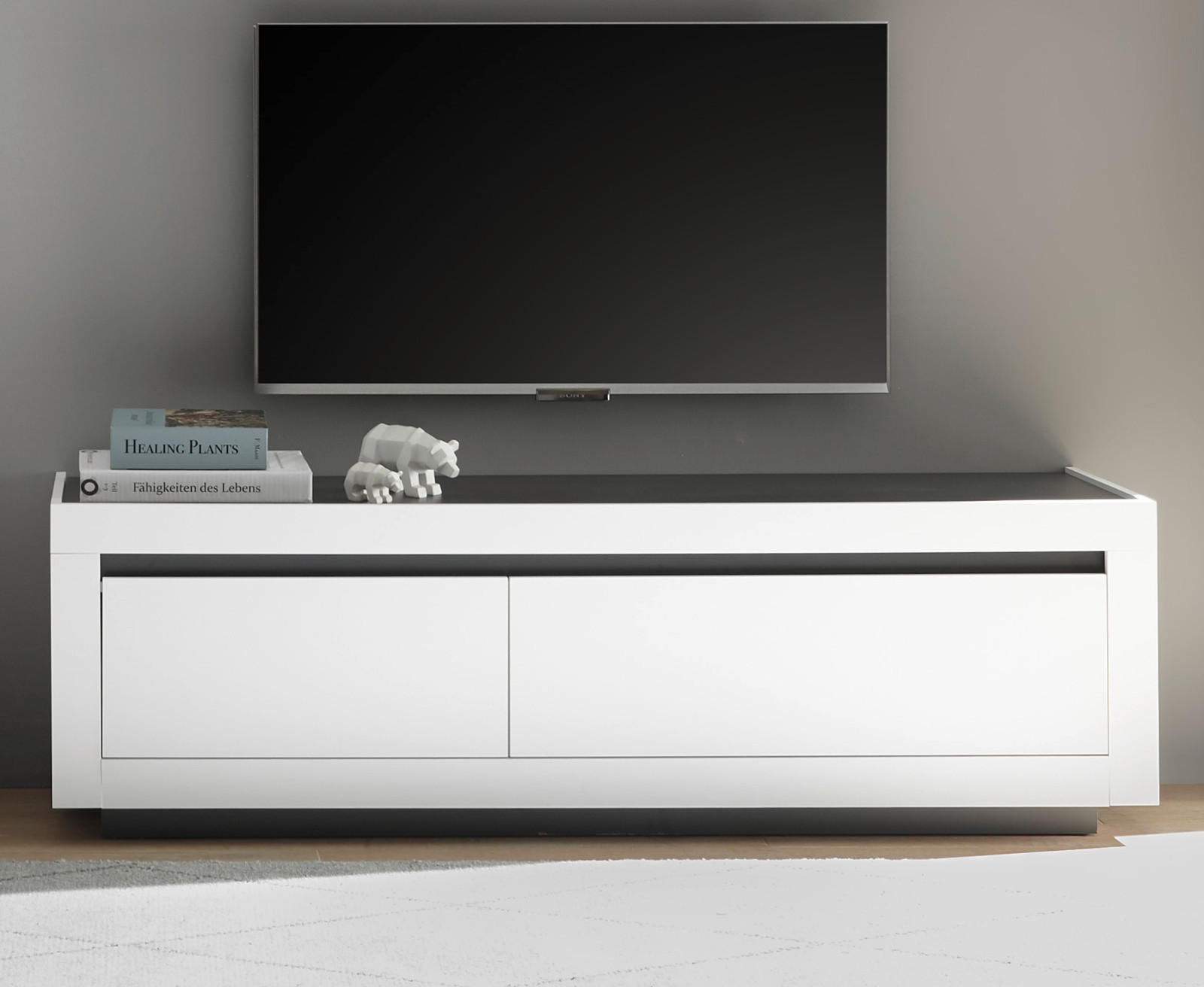 TV-LOWBOARD weiß, anthrazit, TV Unterteil 180 x 56 cm - Weiß Hochglanz/Anthrazit, Holz/Holzwerkstoff (180/56/50cm) - Furn.Design