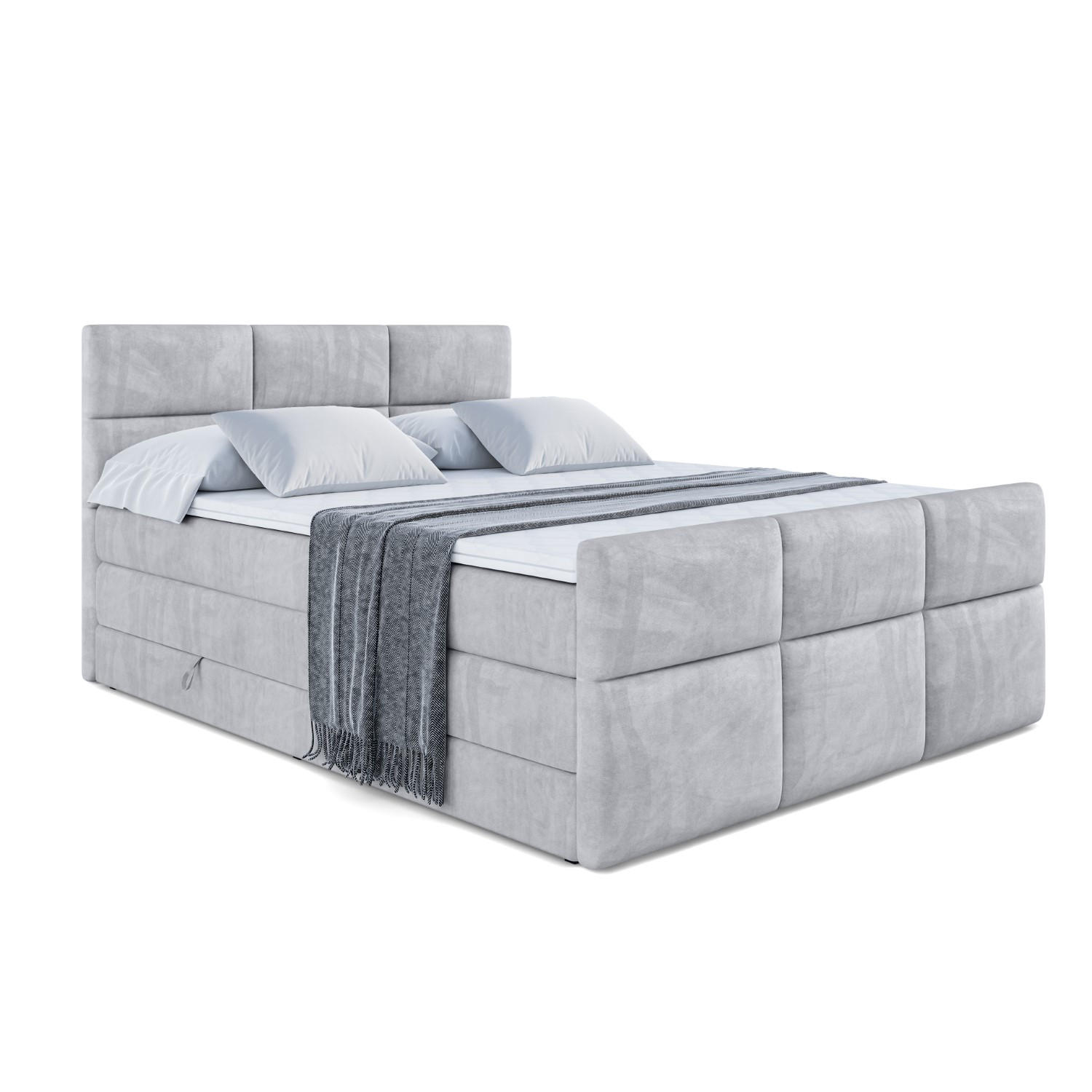 BOXSPRINGBETT OHIO-Z KING - 160x200 - H3/H4 - Hellgrau - Hellgrau, Holzwerkstoff (160/200cm) - ALTDECOR