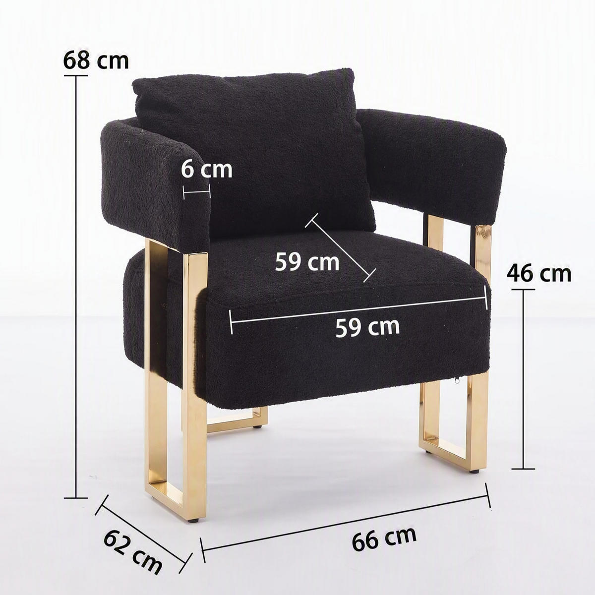 SESSEL Minimalistisch-luxuriös mit Kissen, DE-42889, Schwarz - Schwarz, Metall (68/70/68cm) - ComfortXL