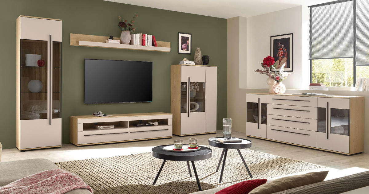 VITRINE Kaschmir, Eiche 60 cm, Vitrinenschrank für Wohn- und Esszimmer - Kaschmir/Eichefarben, Glas/Holzwerkstoff (60/200/37cm) - Furn.Design