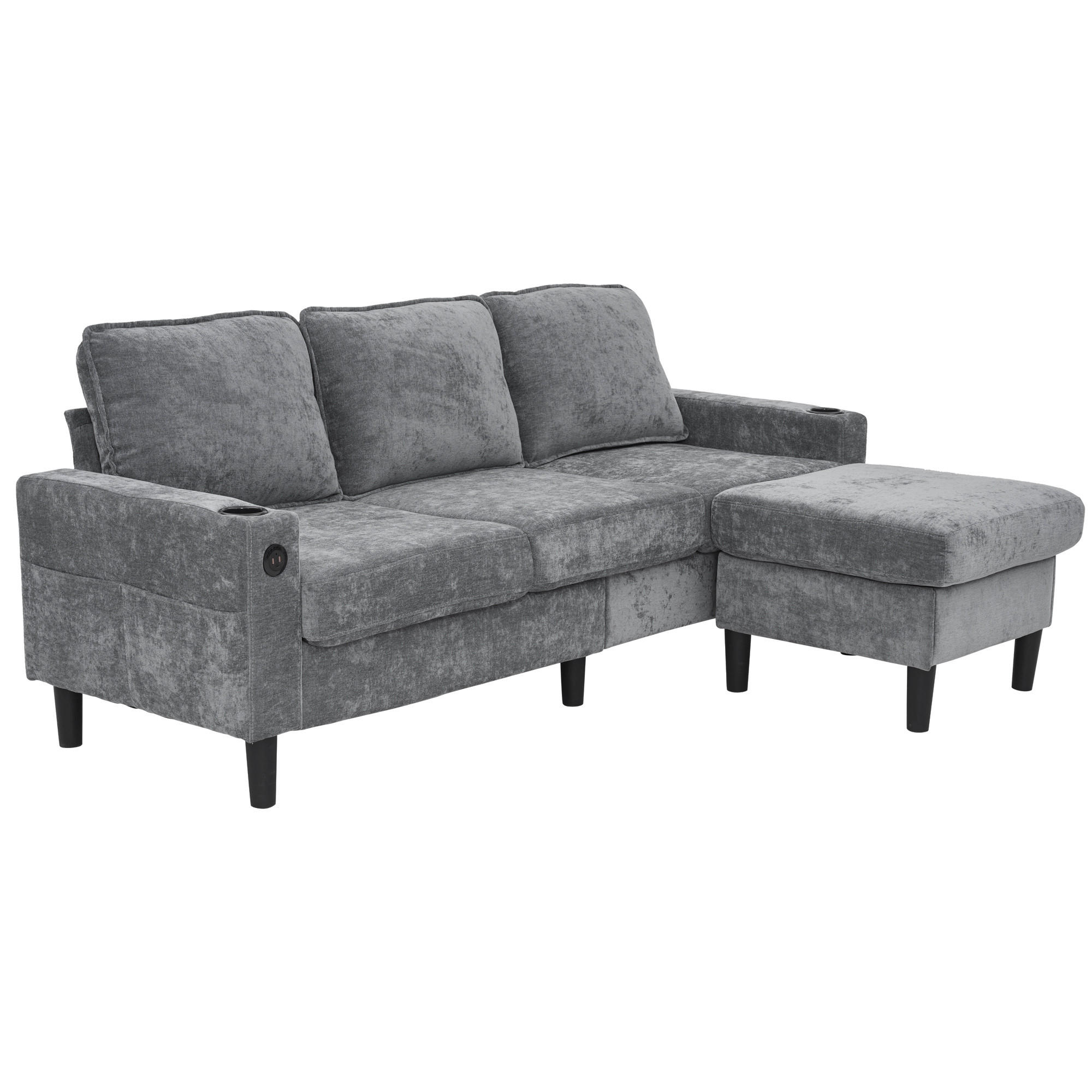 ECKSOFA mit USB Typ-C Getränkehalter Grau 202/137/80 cm - Grau, Textil (202/137cm) - EVRYAE